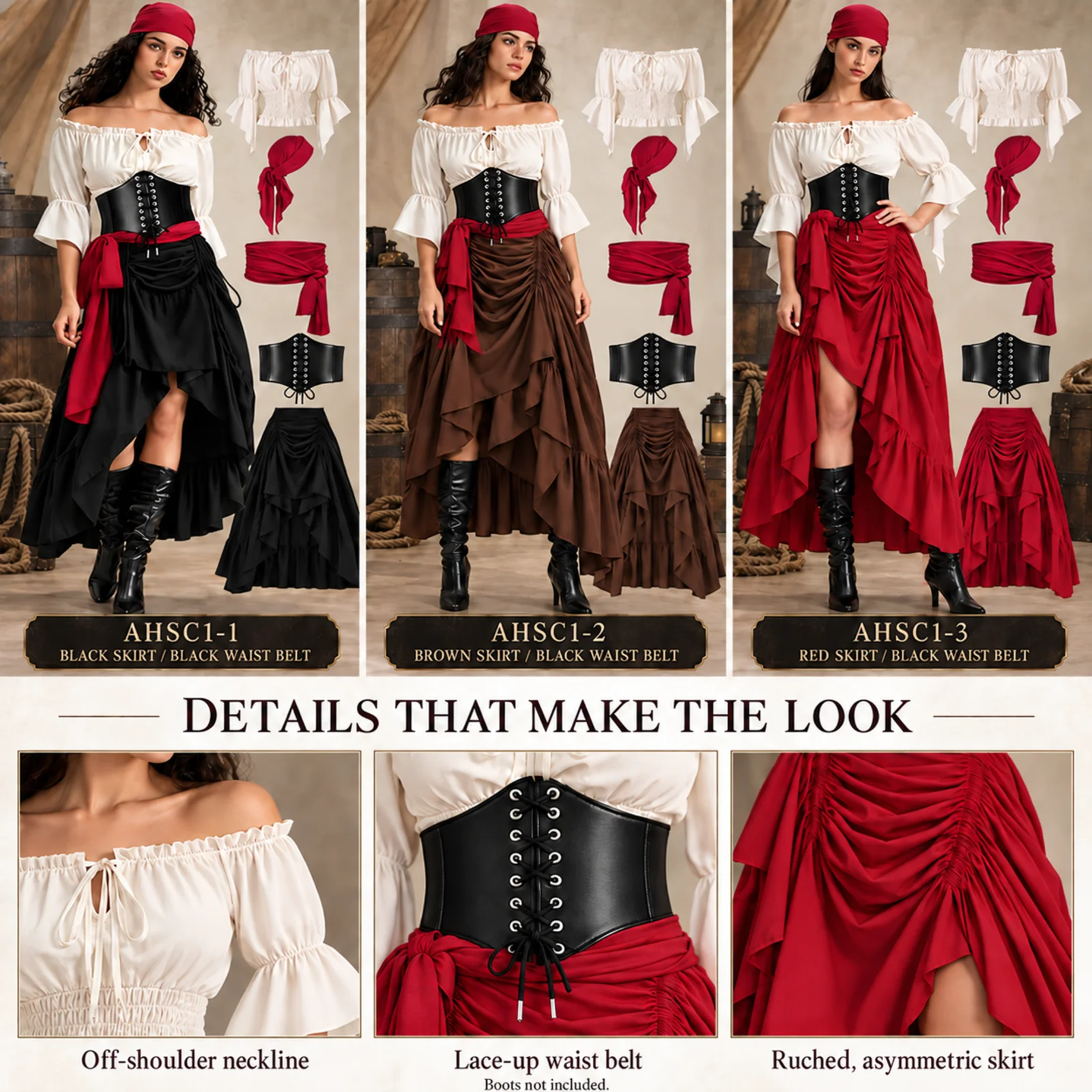 Women Pirate Costume Set Blous - Blouse Off Shoulder recension och pris