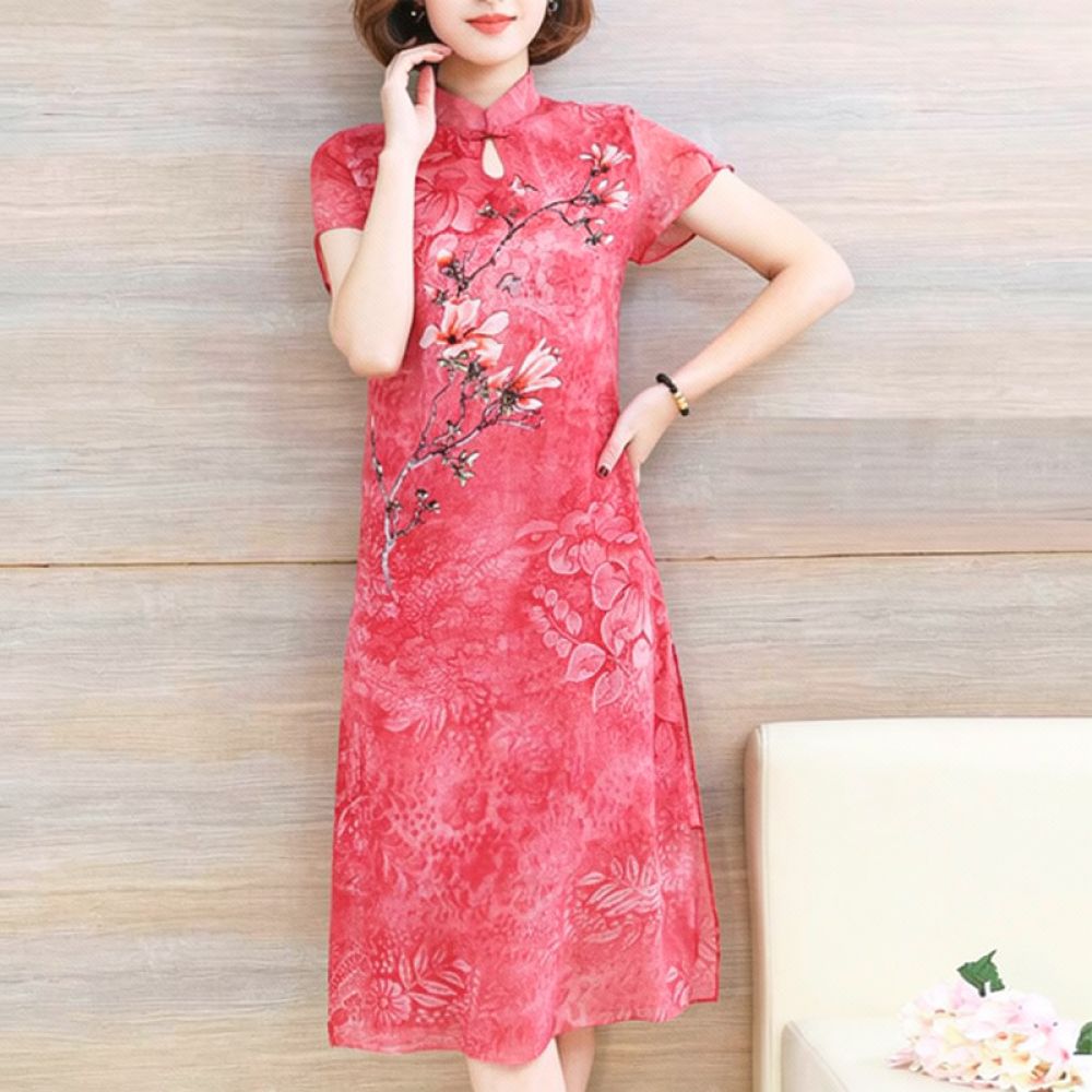 Summer Chiffon Floral Dress El - Midi Skirt Floral recension och pris